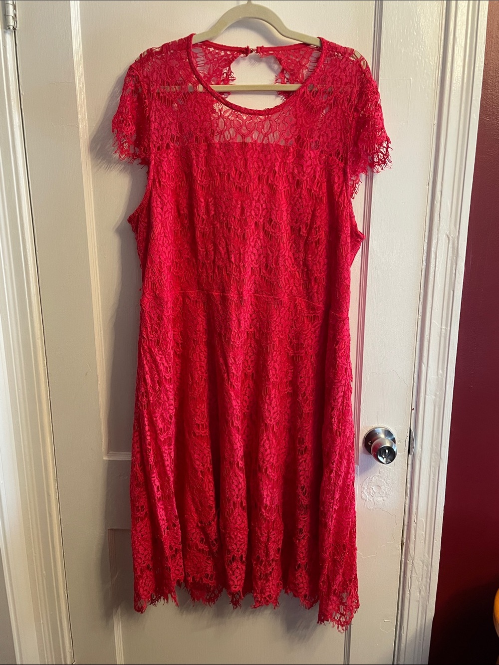 Lane Bryant Red Lace Midi Dress with Crochet Yoke